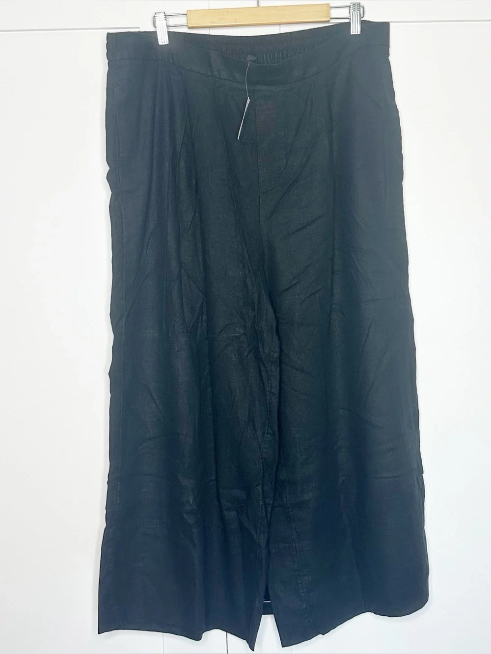 Banana Republic ANYDAY WIDE-LEG HIGH-RISE LINEN-BLEND CROPPED PANT XL Black